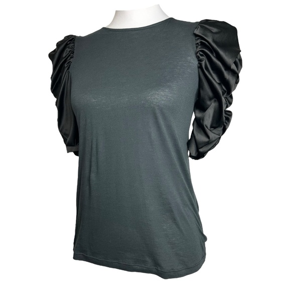 Alice + Olivia Top Black Ruched Puff Sleeve Whimsigoth Stretch Knit Tee S - Picture 4 of 11